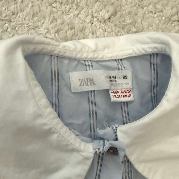 Zara Sweet Baby Girl 100% Cotton Peter Pan Collar Baby Ble Dess - Size 18 Months - Picture 3 of 4